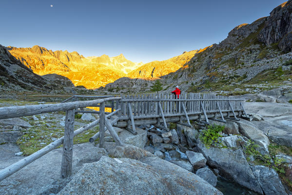 Wooden bridge in Nambrone valley
Europe, Italy, Trentino Alto Adige, Madonna di Campiglio, Nambrone valley, Trento district