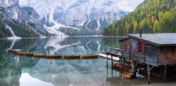 autumn in Braies lake
Europe, Italy, South Tyrol, Braies valley, Bolzano province, Braies municipality