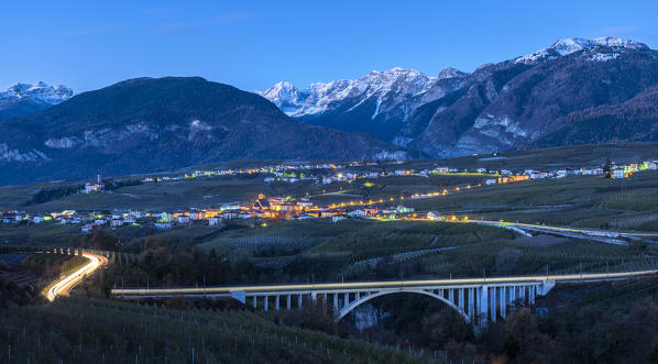 Ville d'Anaunia at dusk. Europe, Italy, Trentino, Non valley, Trento province, Ville d'Anaunia