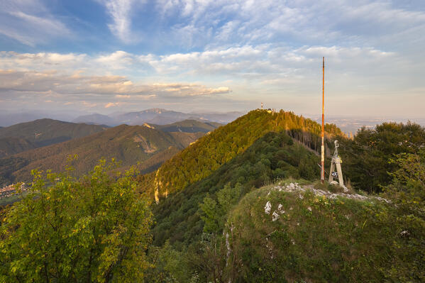 View of the mountains surrounding Campo dei Fiori from the viewpoint of Punta di Mezzo at sunset. Campo dei Fiori, Varese, Parco Campo dei Fiori, Lombardy, Italy.