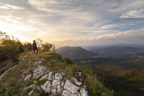 View of the mountains surrounding Campo dei Fiori from the viewpoint of Punta di Mezzo at sunset. Campo dei Fiori, Varese, Parco Campo dei Fiori, Lombardy, Italy.