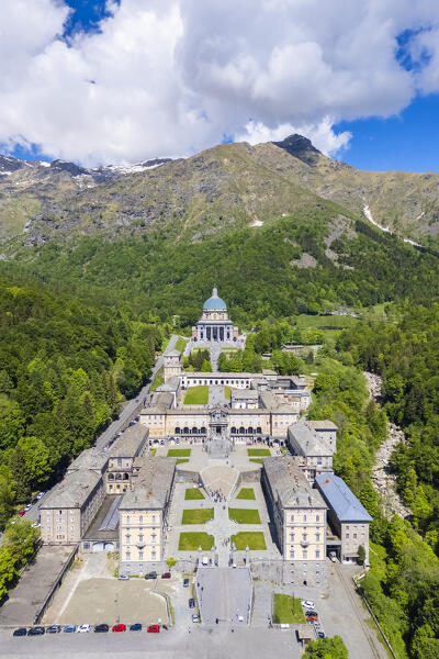 Aerial view of the Sanctuary of Oropa in summer. Biella, Biella district, Piedmont, Italy, Europe.