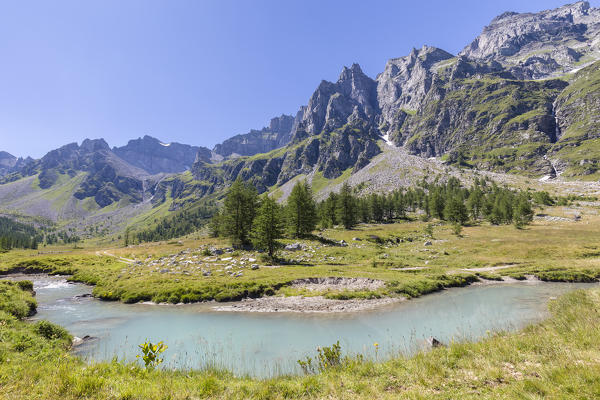 The rio Buscagna at the entrance of Val Buscagna, Alpe Devero, Antigorio valley, Piedmont, Italy.