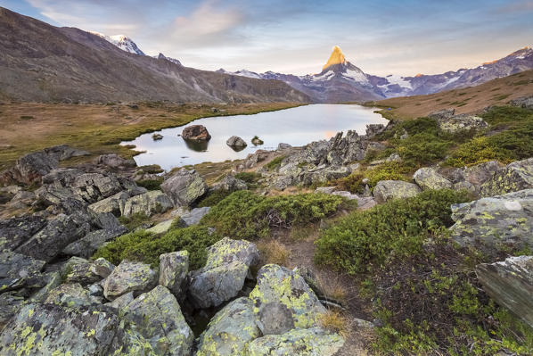 Sunrise above the Stellisee Lake, Zermatt, Switzerland.