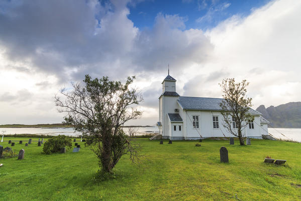 Church and cemetery of Gimsoy, Nordland county, Lofoten Islands, Norway