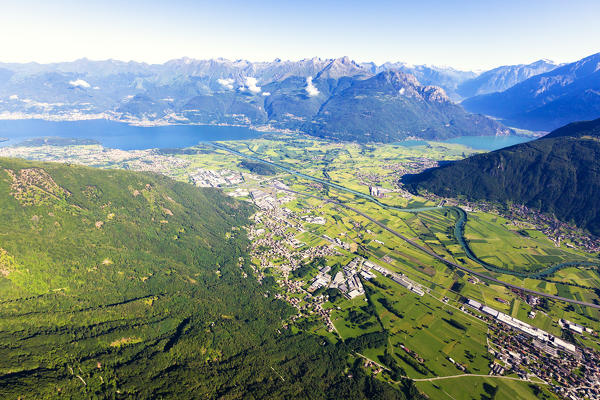 Hang gliding over Colico, Piantedo, Trivio Di Fuentes and Pian Di Spagna, Valtellina, Sondrio province, Lombardy, Italy