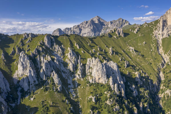 Aerial view of Grignone (Grigna Settentrionale) and Rifugio Rosalba, Lake Como, Lecco province, Lombardy, Italy