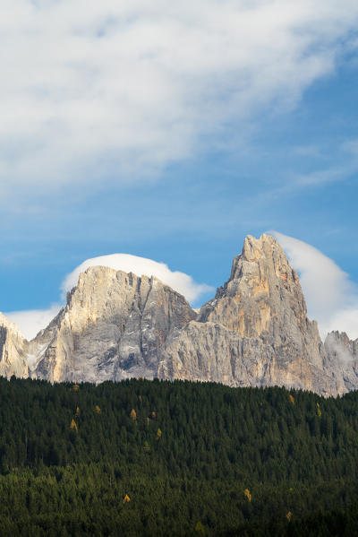 Vezzana and Cimon della Pala mountains, Pale di San Martino (Pala group), Rolle pass, Dolomites, Trentino, Trento, Italy