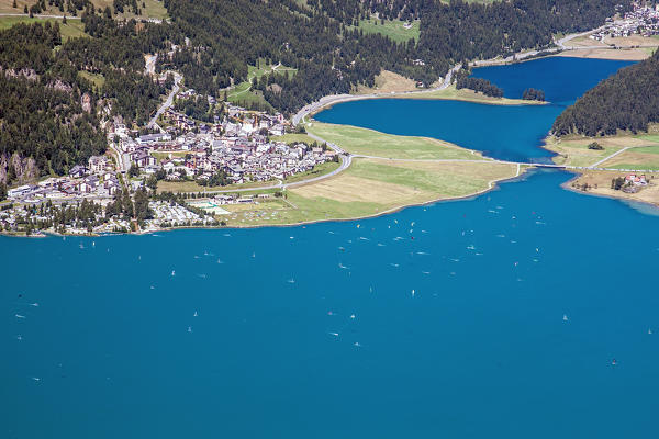 Wind and sport on the Lake of Saint Moritz, Engadine, Switzerland Europe