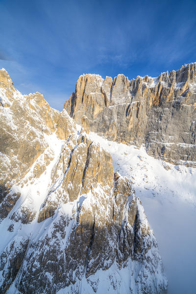 Aerial view of the south face of Marmolada in winter, Dolomites, Trentino-Alto Adige, Italy