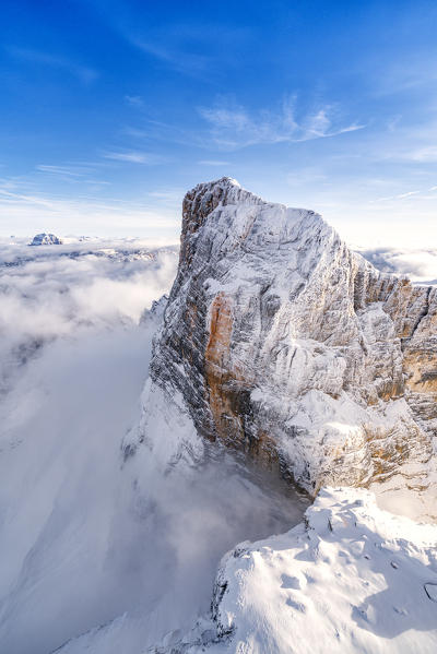 Aerial view of Monte Pelmo in winter, Dolomites, Belluno province, Veneto, Italy