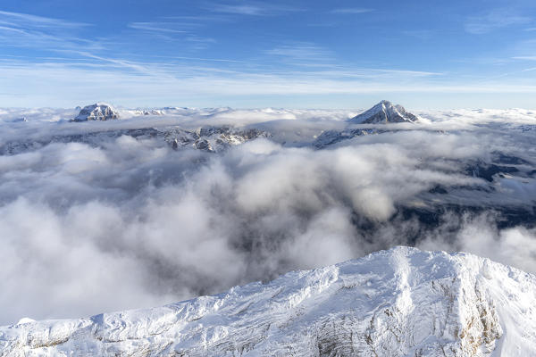 Aerial view of Antelao and Sorapis group from Monte Pelmo, Dolomites, Belluno province, Veneto, Italy