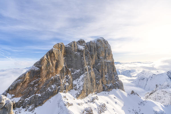 Aerial view of west ridge and south face of Punta Penia, Dolomites, Trentino-Alto Adige, Italy