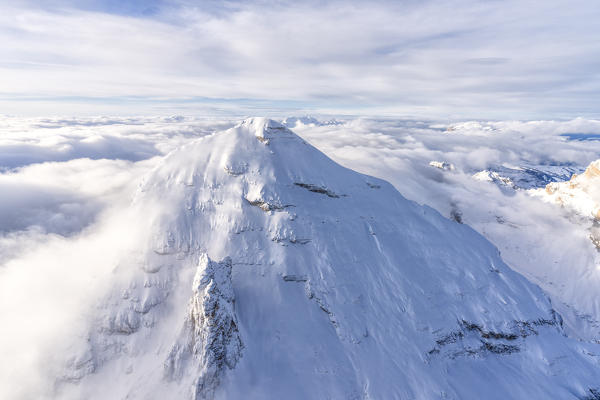 Aerial view of Tofana di Rozes covered with snow, Dolomites, Belluno province, Veneto, Italy