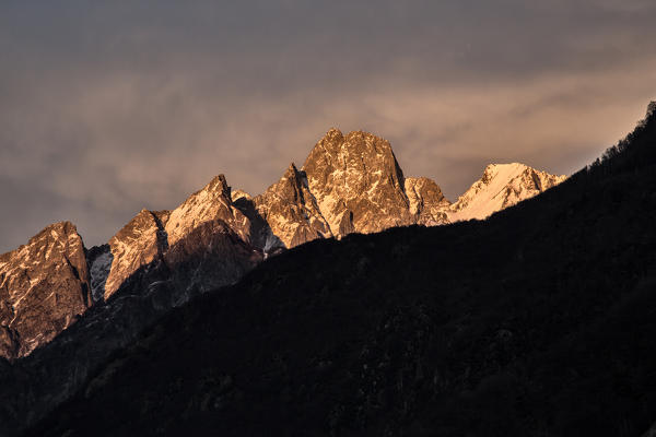 Sasso Manduino at sunset, Valchiavenna, Valtellina, Lombardy Italy Europe