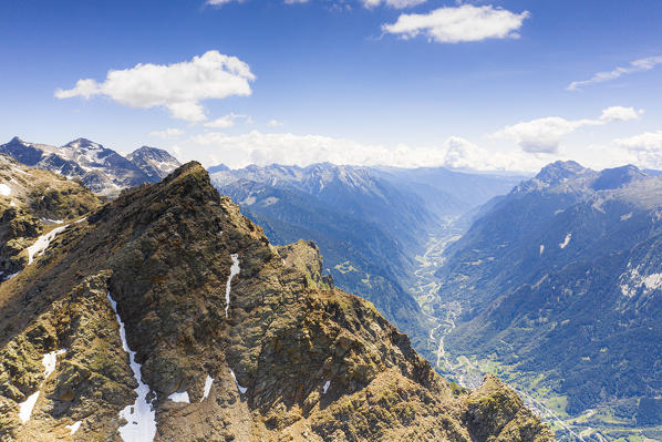 Aerial view of Pizzo di Barna and Mesolcina Valley (Switzerland), Valchiavenna, Vallespluga, Lombardy, Italy