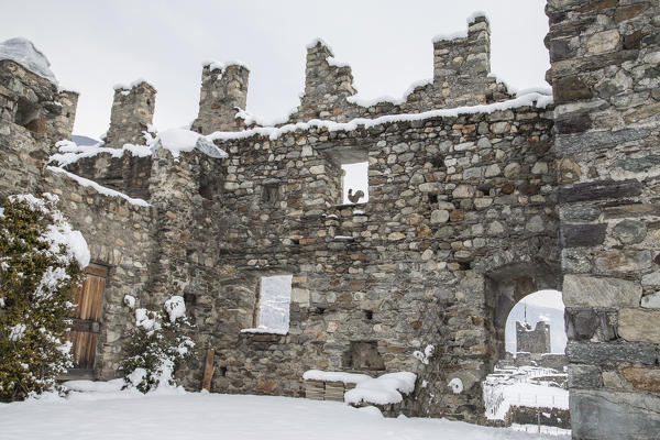 The inside of Castel Grumello in winter. Montagna in Valtellina, Valtellina, Lombardy, Italy Europe