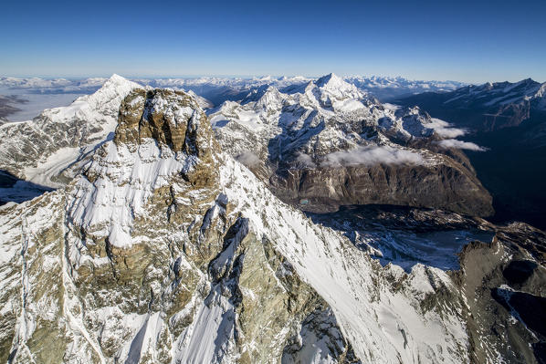 Aerial view of  the south face of the Matterhorn Zermatt canton of Valais Switzerland Europe