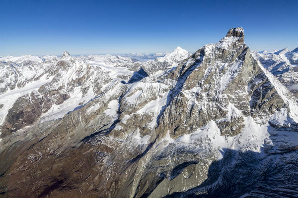 Aerial view of the italian side of Matterhorn Zermatt canton of Valais Switzerland Europe