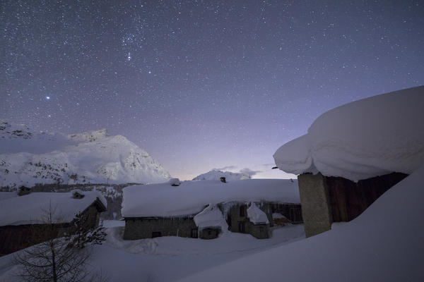 Starry Night to Spluga huts near Maloja Pass. Engadine. Switzerland. Europe