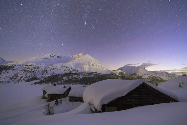 Starry Night to Spluga huts near Maloja Pass. Engadine. Switzerland. Europe