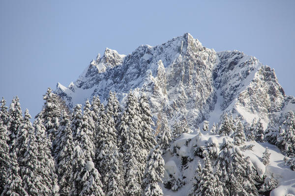 Lunghin Peak after a heavy snowfall. Canton of Graubunden. Maloja Pass. Engadine. Switzerland. Europe