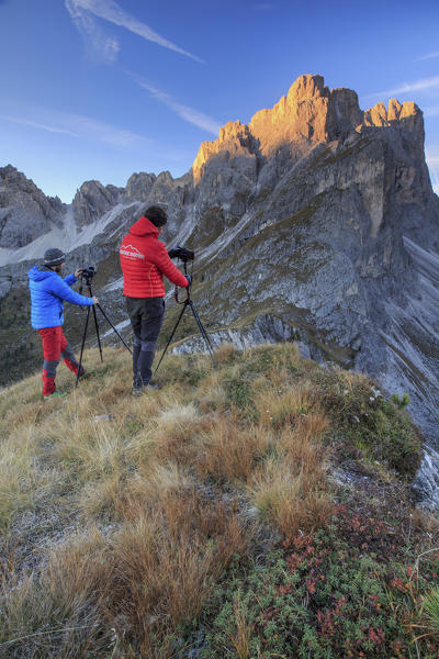 Photographers in action Furcella De Furcia Odle Funes Valley South Tyrol Dolomites Trentino Alto Adige Italy Europe