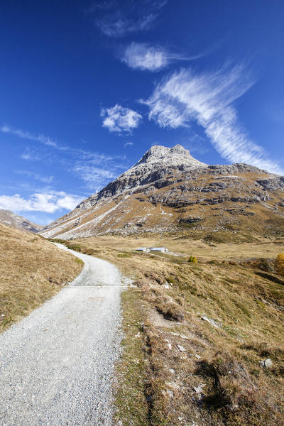 A path through Fain Valley Engadine Canton of Grisons Switzerland Europe