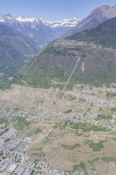 Aerial view of Montagna in Valtellina Sondrio Lombardy Italy Europe