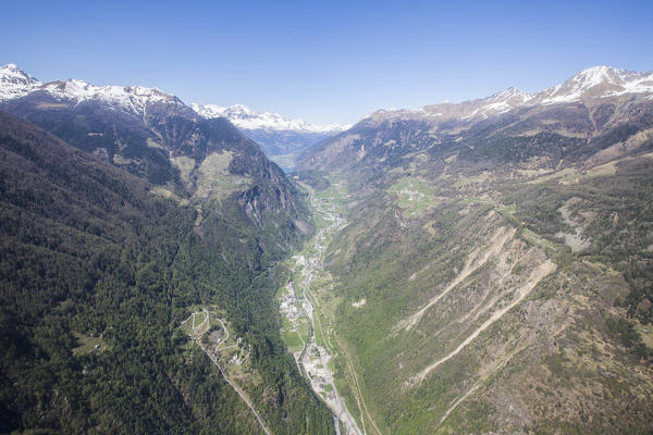 Aerial view of Poschiavo Valley Switzerland Europe