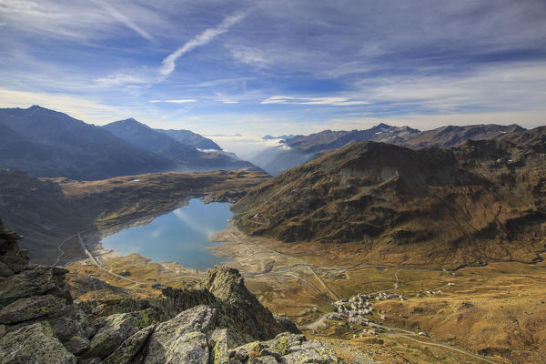 View of Lake Montespluga from Pizzo Della Casa Chiavenna Valley Spluga Valley Valtellina Lombardy Italy Europe