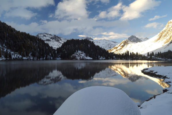 Lake Cavloc near Maloja Pass. Canton of Graubünden  Switzerland Europe