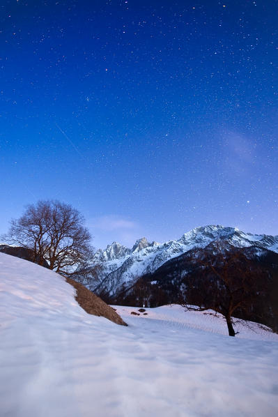 Stars on peaks of Cengalo and Badile. Bregaglia Valley. Switzerland Europe