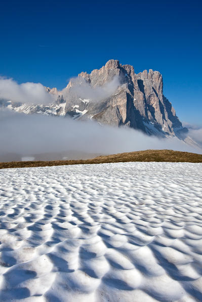 View of the Odle group from Furcia. Funes Valley. Puez Natural Park Dolomites. Trentino Alto Adige. Italy Europe