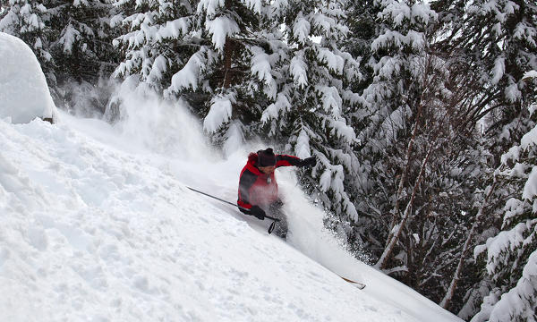 A skier in the Orobie Alps after a heavy snowfall, Valtellina, Lombardy Italy Europe