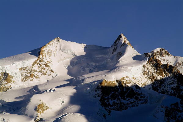 The two main summit of the Monte Rosa, Mount Rosa, the Dufour Peak and the Nordend in the Canton of Valais, Switzerland Europe