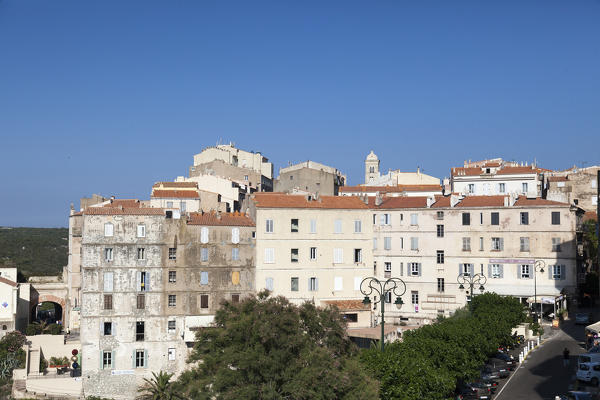 Typical architecture of houses and buildings of the old town Bonifacio Corsica France Europe