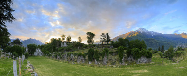 Panorama of the ancient Fort Fuentes framed by Monte Legnone at dawn Colico Lecco province Lombardy Valtellina Italy Europe