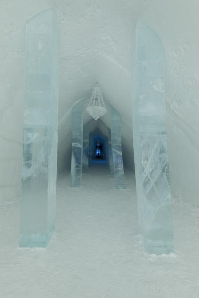 Sculptures of ice in the interior rooms of the Ice Hotel, Jukkasjarvi, Kiruna, Norrbotten County, Lapland, Sweden