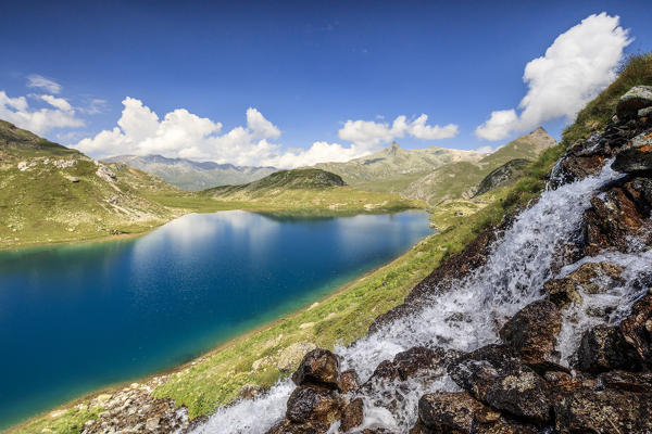 Water flows on mountain rocks, Leg Grevasalvas, Julierpass, Maloja, canton of Graubünden, Engadine, Switzerland