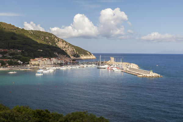 Boats in the old harbor, Marciana Marina, Elba Island, Livorno Province, Tuscany, Italy