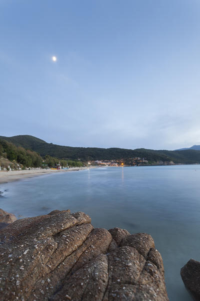 Dusk lights on La Crocetta beach, Marciana Marina, Elba Island, Livorno Province, Tuscany, Italy