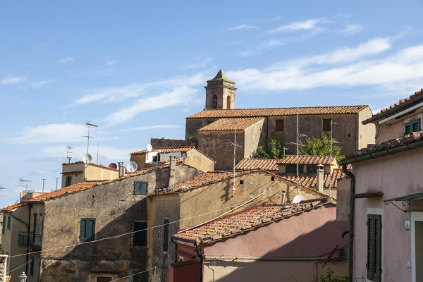 Old town and bell tower, Poggio, Marciana, Elba Island, Livorno Province, Tuscany, Italy