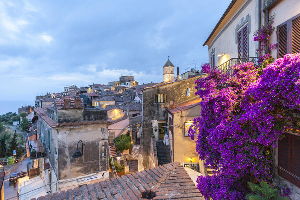 Old town at dusk, Capoliveri, Elba Island, Livorno Province, Tuscany, Italy