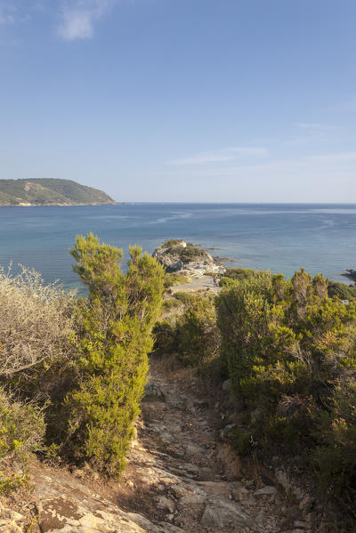 Overview of blue sea from the inland, Lacona, Capoliveri, Elba Island, Livorno Province, Tuscany, Italy