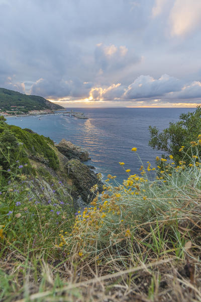 Sunset on Sant'Andrea Beach, Marciana, Elba Island, Livorno Province, Tuscany, Italy