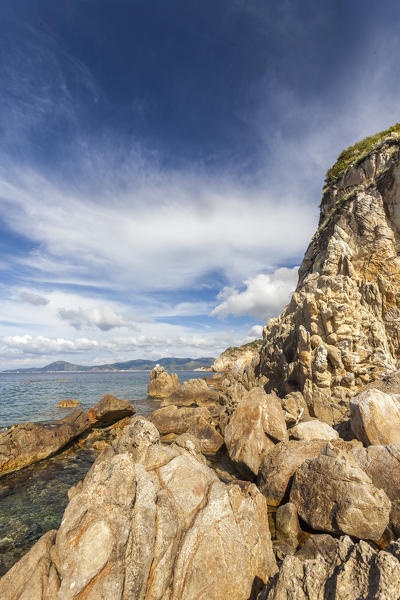 White cliffs, Sant'Andrea Beach, Marciana, Elba Island, Livorno Province, Tuscany, Italy