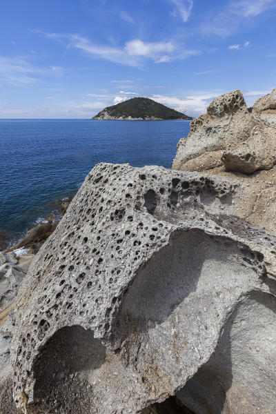 White cliffs, Gulf of Procchio, Marciana, Elba Island, Livorno Province, Tuscany, Italy