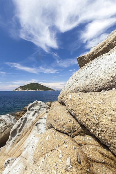 White cliffs, Gulf of Procchio, Marciana, Elba Island, Livorno Province, Tuscany, Italy