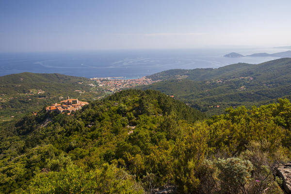 Overview of the sea on the way to Monte Capanne, Elba Island, Livorno Province, Tuscany, Italy